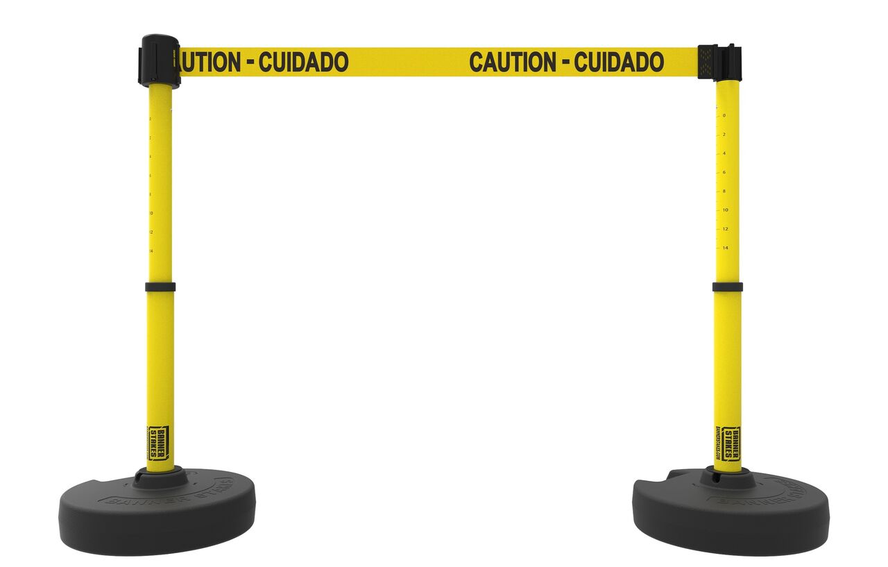 Banner Stakes Plus Barrier Set X2 With Yellow "Caution-Cuidado" Banner